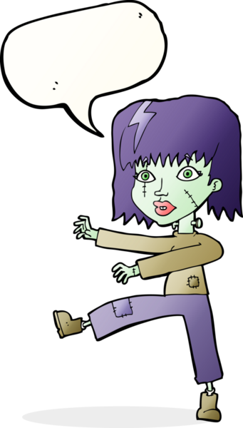 Bir insan tarafından çizilmiş konuşma balonlu zombi kız.