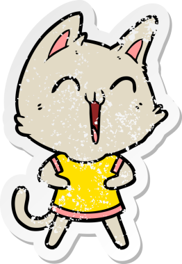 Bir insan tarafından çizilmiş mutlu çizgi film kedisinin sıkıntılı çıkartması.