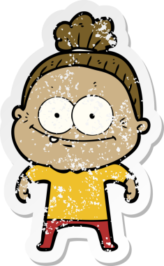 Bir insan tarafından çizilmiş mutlu, yaşlı bir kadının sıkıntılı çıkartması.