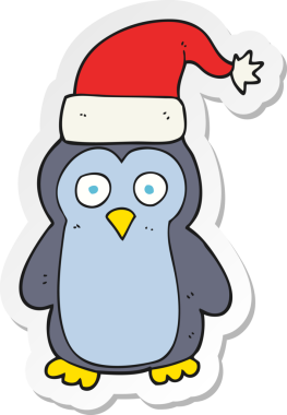 Bir insan tarafından çizilmiş bir karikatür noel pengueni çıkartması.