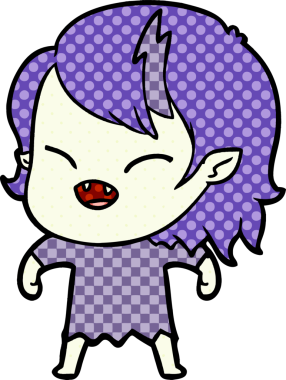 Bir insan tarafından çizilmiş gülen vampir kız çizgi filmi.