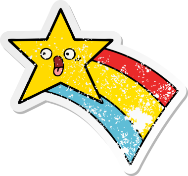 Bir insan tarafından çizilmiş gökkuşağı yıldızı gibi çizilmiş tatlı bir çizgi film çıkartması.