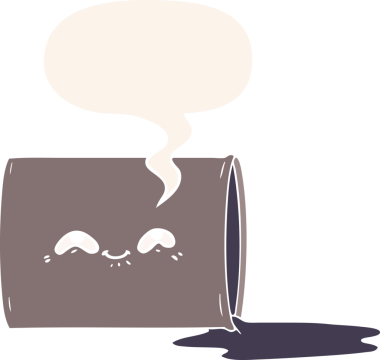 bir insan tarafından çizilmiş, konuşma baloncuklu çizgi film yağ varili.