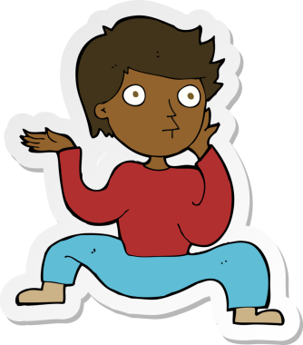 Bir insan tarafından çizilmiş çılgın bir dans yapan çizgi film çocuğunun çıkartması.