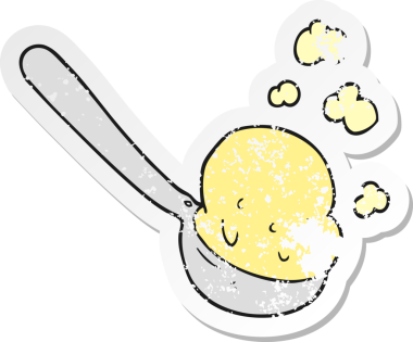 Bir insan tarafından çizilmiş bir dondurma kepçesinin gerilimli retro yapıştırması.