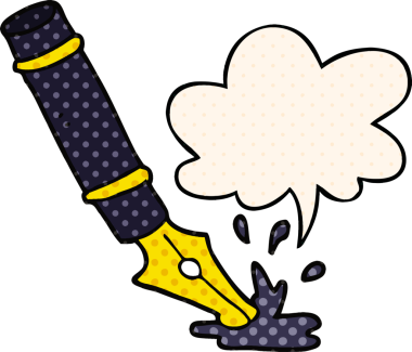 Bir insan tarafından çizilmiş çizgi roman tarzında konuşma baloncuklu dolmakalem.