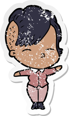 Bir insan tarafından çizilmiş, gözlerini kısan bir çizgi film karakterinin sıkıntılı çıkartması.