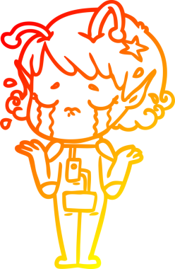 Bir insan tarafından çizilmiş, ağlayan uzaylı bir kızın sıcak çizgi çizimi.