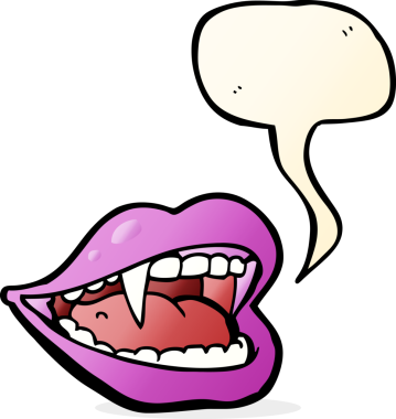 Bir insan tarafından çizilmiş konuşma baloncuğu olan bir vampir ağzı.