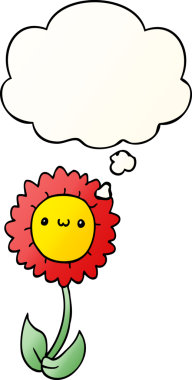 Düşünce baloncuğu olan karikatür çiçeği bir insan tarafından çizilmiş.