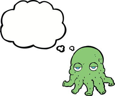 Bir insan tarafından çizilmiş düşünce baloncuklu uzaylı mürekkep balığı yüzü.