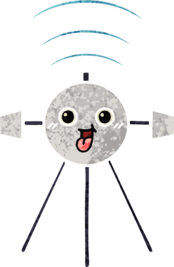 Bir insan tarafından çizilmiş bir uydunun retro çizim tarzı karikatürü