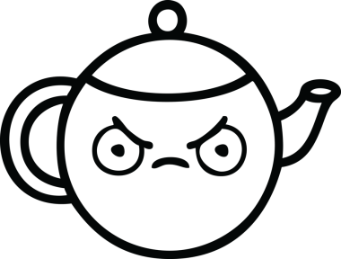 Bir insan tarafından çizilmiş kızgın bir çaydanlık çizimi.