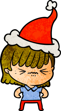 Bir insan tarafından çizilmiş Noel Baba şapkası takan bir kız çizilmiş el çizimi.