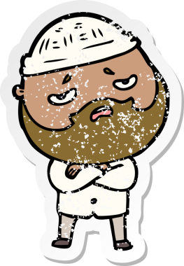 Bir insan tarafından çizilmiş sakallı endişeli bir karikatür çıkartması.