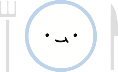 Bir insan tarafından çizilmiş yemek tabağının düz renkli retro karikatürü