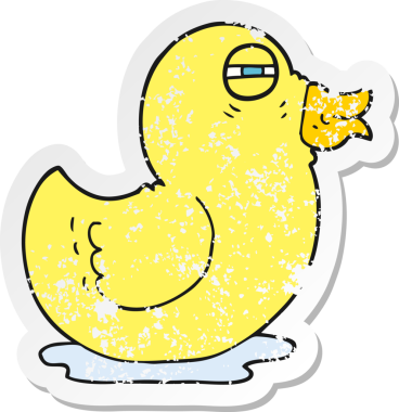 Bir insan tarafından çizilmiş plastik ördeğin gerilmiş çıkartması.