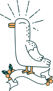 Bir insan tarafından çizilmiş dövmeli martı kuşlu parşömen.