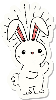 Dövme stili eski bir çıkartma. Bir insan tarafından çizilmiş şirin bir tavşan.