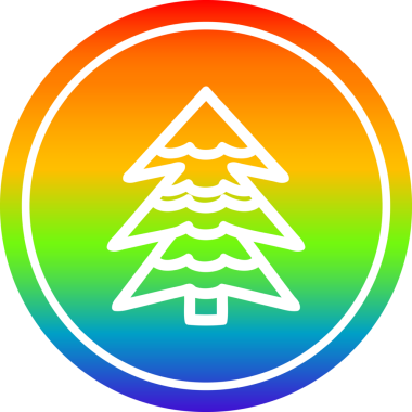 bir insan tarafından çizilmiş gökkuşağı gradyanı olan karlı ağaç dairesel simgesi