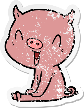 Bir insan tarafından çizilmiş mutlu çizgi film domuzunun sıkıntılı çıkartması.