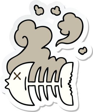 Bir insan tarafından çizilmiş garip bir el çıkartması. Ölü balık iskeleti.