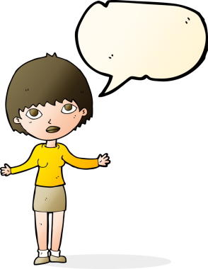 Bir insan tarafından çizilmiş bir konuşma balonuyla omuz silken karikatür kadın.