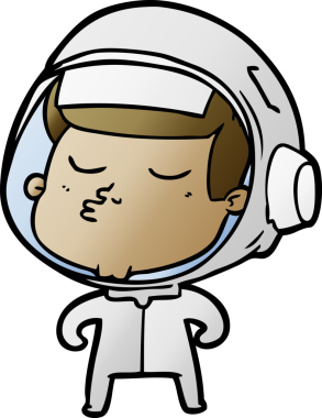 Bir insan tarafından çizilmiş kendine güvenen bir astronot çizgi filmi.