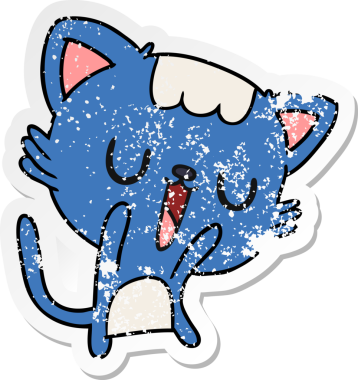 Bir insan tarafından çizilmiş sevimli kawaii kedisinin serbest çizilmiş çıkartması.