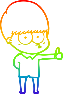 Gökkuşağı gradyan çizimi, bir insan tarafından çizilmiş baş parmağını kaldıran meraklı bir çizgi film çocuğunun çizimi