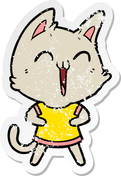 Bir insan tarafından çizilmiş mutlu çizgi film kedisinin sıkıntılı çıkartması.