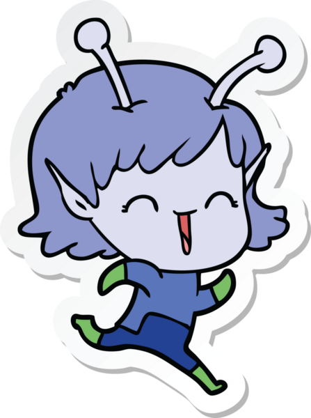 Bir insan tarafından çizilmiş uzaylı bir kızın çıkartması.