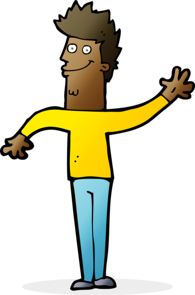 Bir insan tarafından çizilmiş mutlu el sallayan bir adam.