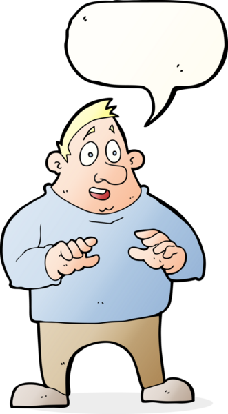 Çizgi film, bir insan tarafından çizilen konuşma balonuyla şişman bir adamı heyecanlandırdı.