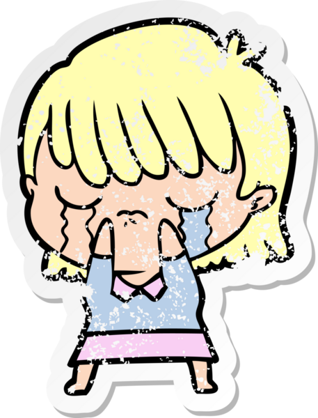 Bir insan tarafından çizilmiş ağlayan karikatürlü bir kadının sıkıntılı çıkartması.