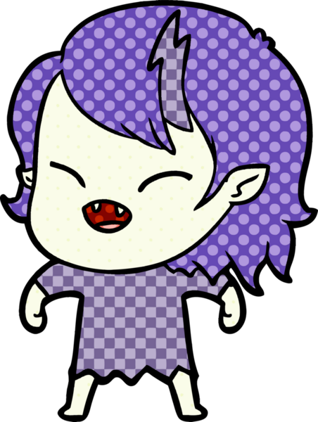 Bir insan tarafından çizilmiş gülen vampir kız çizgi filmi.