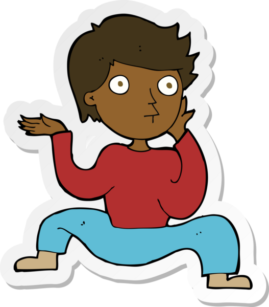 Bir insan tarafından çizilmiş çılgın bir dans yapan çizgi film çocuğunun çıkartması.