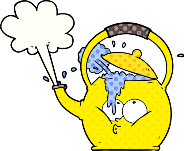 Bir insan tarafından çizilmiş kaynayan çaydanlık.