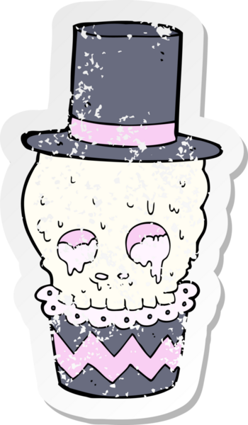 Bir insan tarafından çizilmiş ürkütücü kek karikatürünün gerilimli retro yapıştırması.