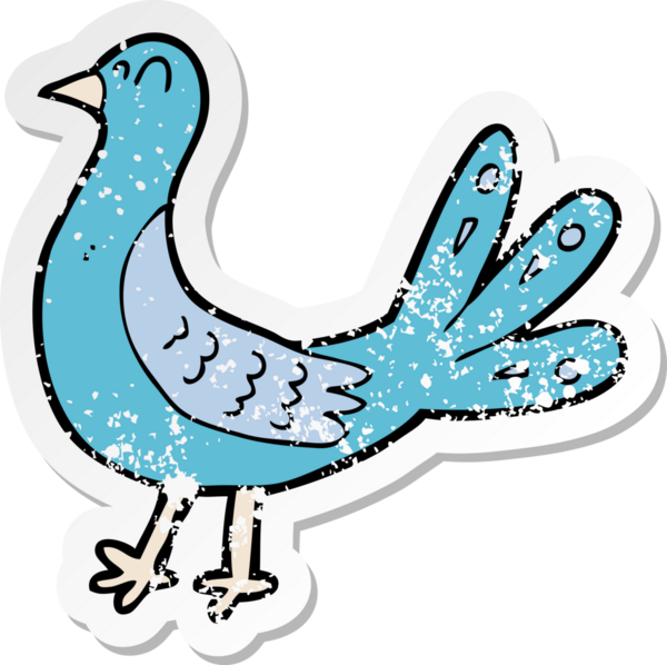 Bir insan tarafından çizilmiş karikatür kuşunun gerilmiş çıkartması.