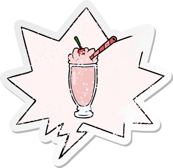 bir insan tarafından çizilmiş sıkıntılı eski etiketli, konuşma balonlu karikatür milkshake 'i.