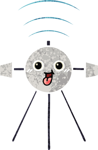 Bir insan tarafından çizilmiş bir uydunun retro çizim tarzı karikatürü