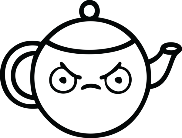 Bir insan tarafından çizilmiş kızgın bir çaydanlık çizimi.