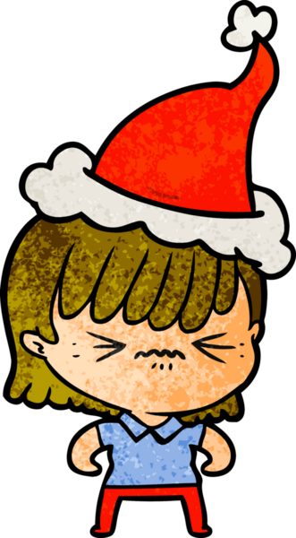 Bir insan tarafından çizilmiş Noel Baba şapkası takan bir kız çizilmiş el çizimi.