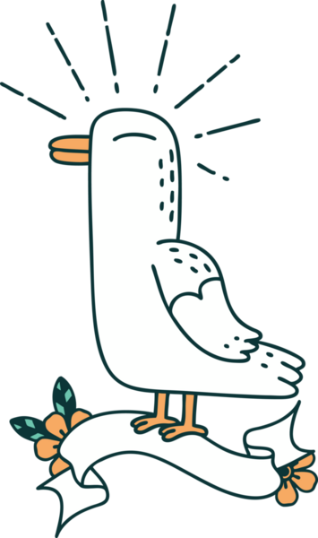 Bir insan tarafından çizilmiş dövmeli martı kuşlu parşömen.