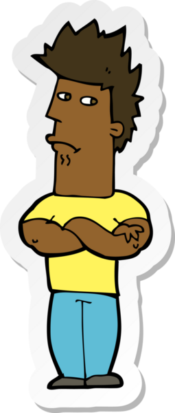 Bir insan tarafından çizilmiş somurtkan bir karikatür adamın çıkartması.