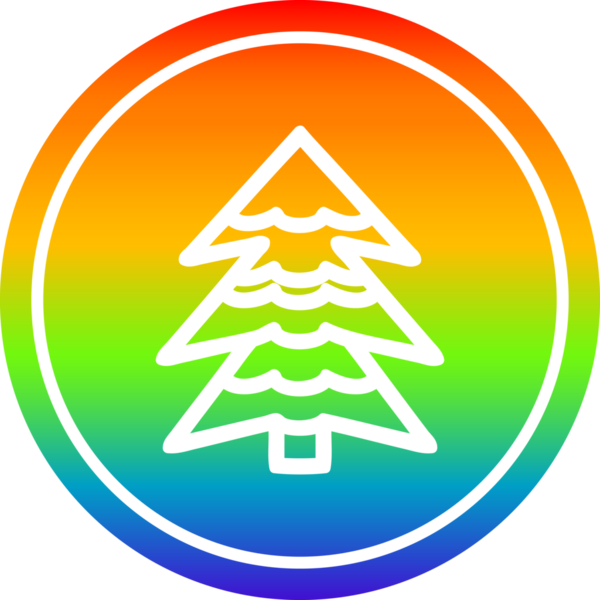 bir insan tarafından çizilmiş gökkuşağı gradyanı olan karlı ağaç dairesel simgesi