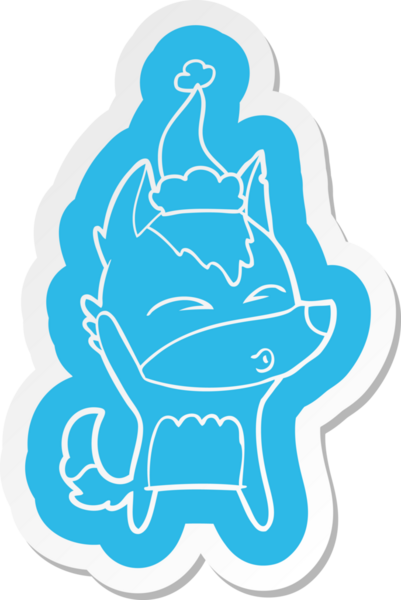 Bir insan tarafından çizilmiş Noel Baba şapkasıyla ıslık çalan bir kurt çıkartması.