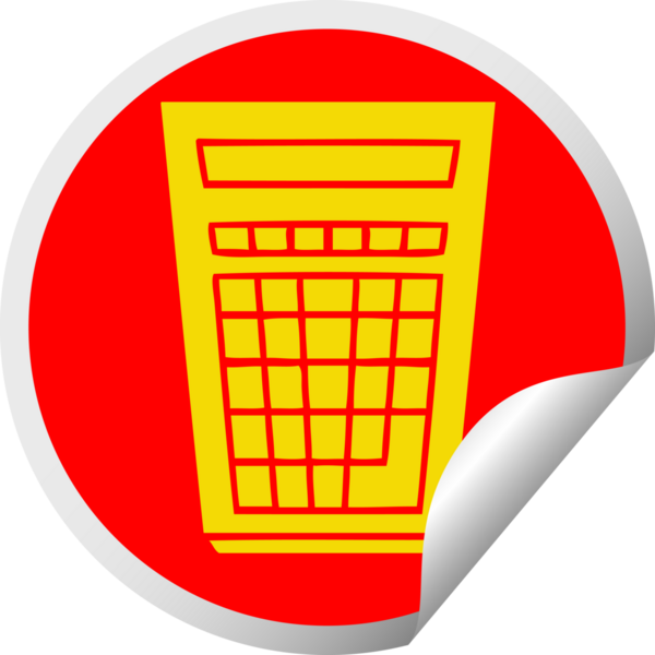 Bir insan tarafından çizilmiş dairesel soyma etiketi tuhaf çizgi film hesap makinesi