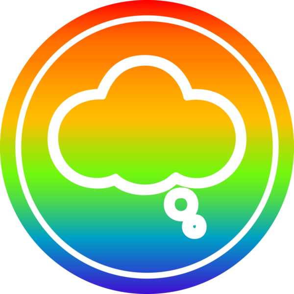 Düşünce baloncuğu dairesel simgesi gökkuşağı gradyanı bir insan tarafından çizilmiş